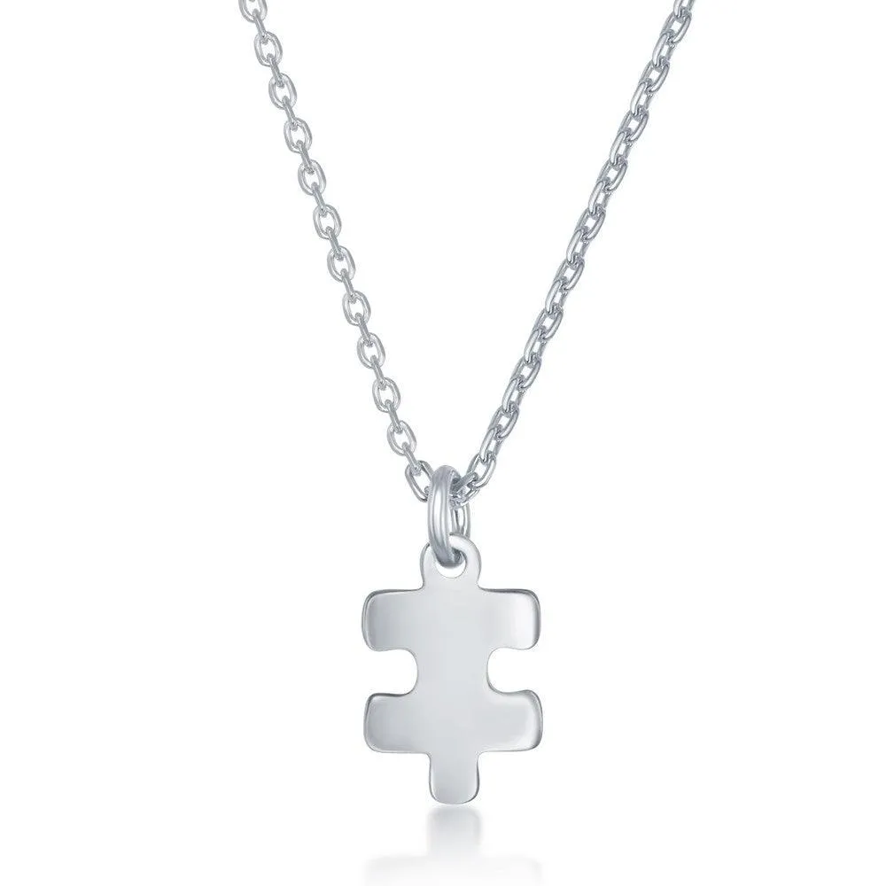 Sterling Silver 2PC; Puzzle Piece Necklace Set - 16 2 Inch You Are My Heart; 14 2 Puzzle Piece