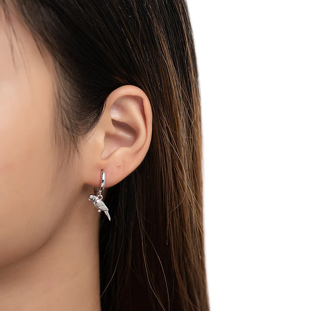 Sterling Silver Bird Huggie Earrings