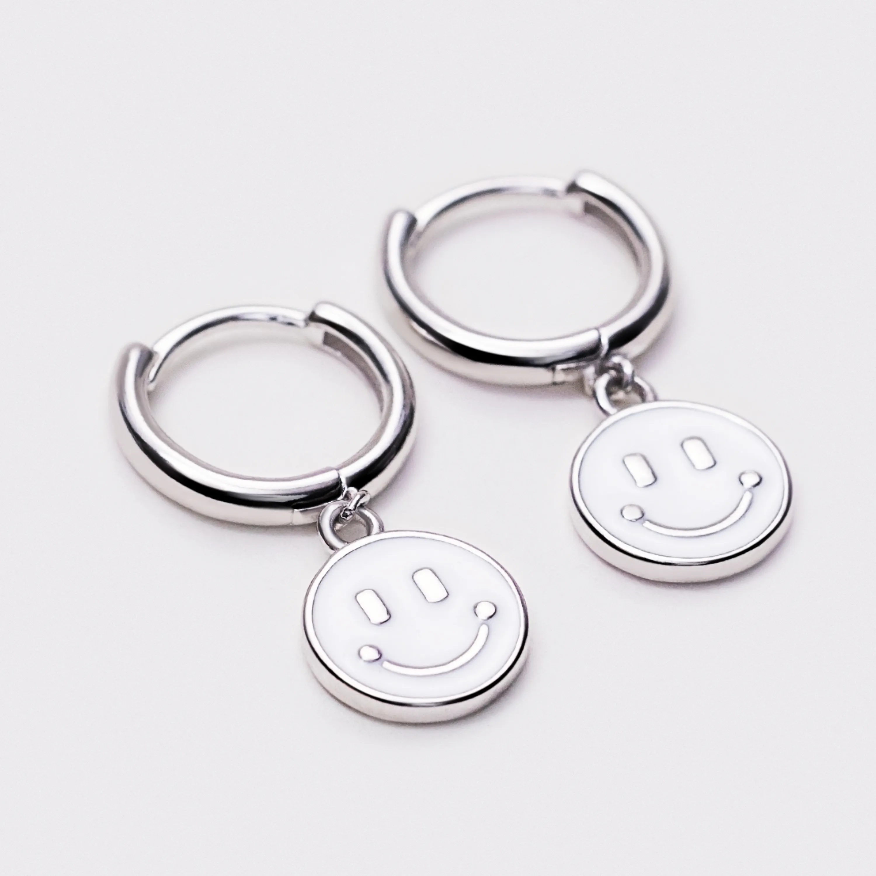 Sterling Silver Dangly Smiley Face Earrings