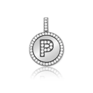 Sterling Silver Micro Pave Circle "P" Pendant with Chain