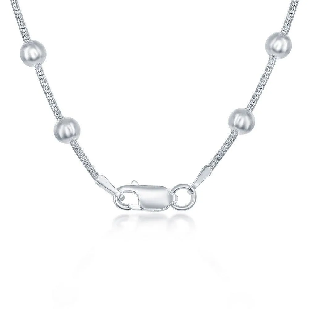 Sterling Silver Snake and Round Beads Chain, 18"