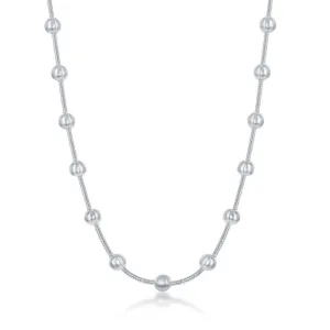 Sterling Silver Snake and Round Beads Chain, 18"