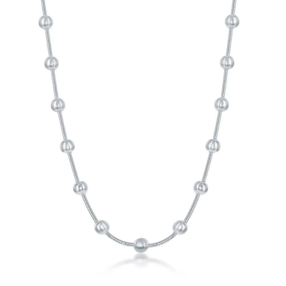 Sterling Silver Snake and Round Beads Chain, 18"