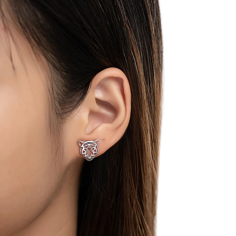 Sterling Silver Tiger Stud Earrings