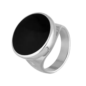 Sterling Silver Whitby Jet Hallmark Small Round Ring