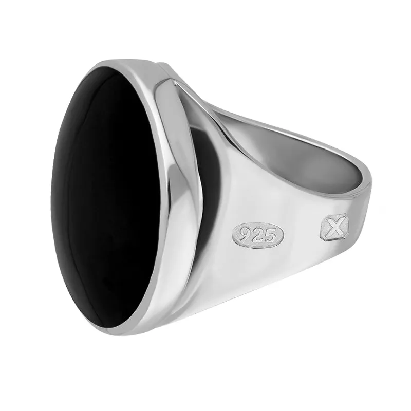 Sterling Silver Whitby Jet Hallmark Small Round Ring