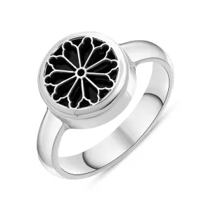 Sterling Silver Whitby Jet Whitby Abbey Window Small Round Ring