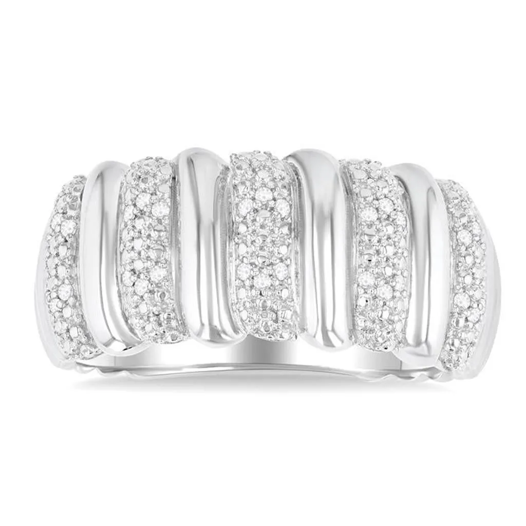 Sterling Silver Wide Band Diamond Ring