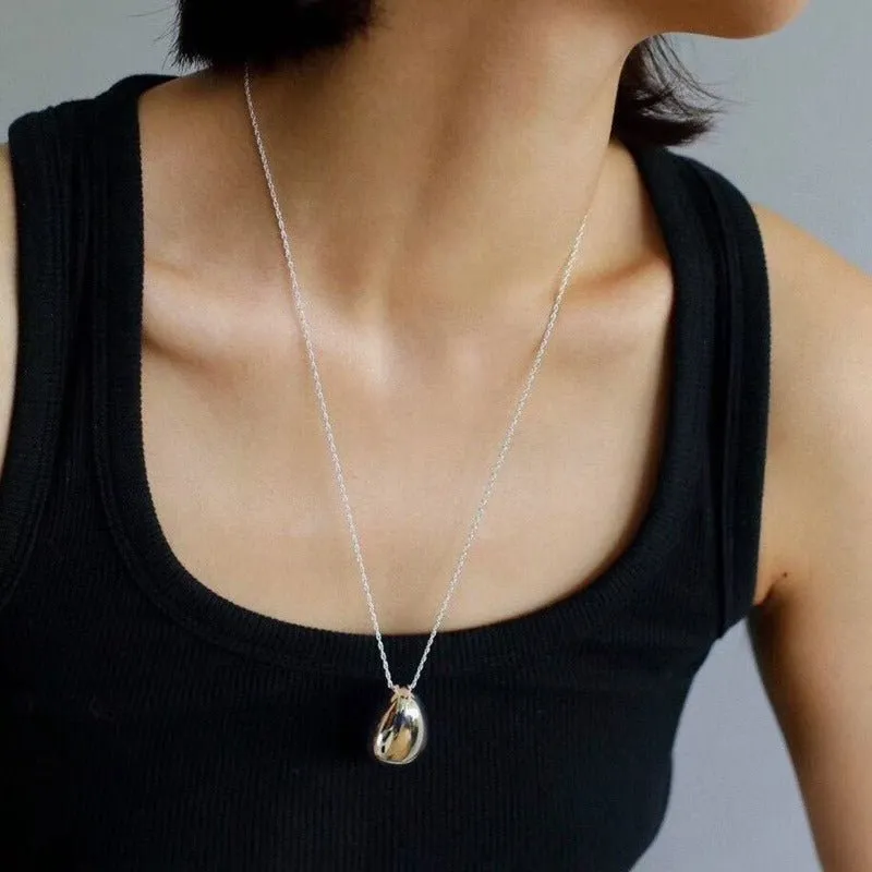 Stylish Large Water Drop Pendant Necklace - Sterling Silver