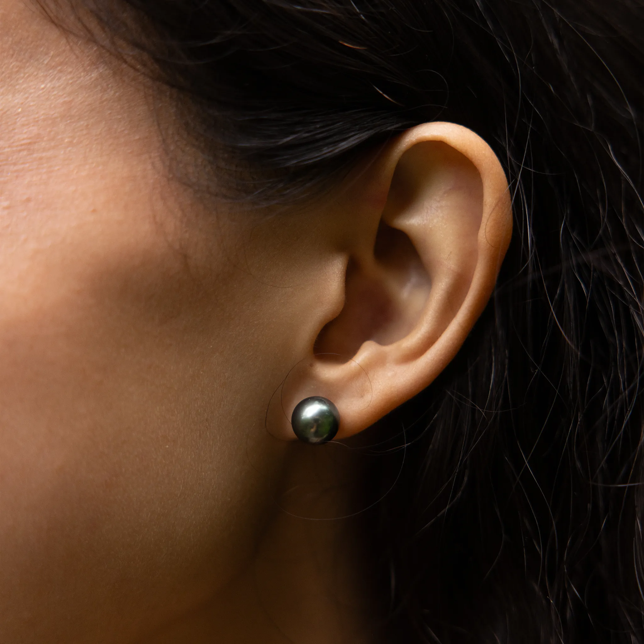 Tahitian Black Pearl Earrings in Gold - 8-9mm