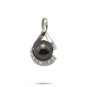 Tahitian Black Pearl Infinity Pendant in White Gold with Diamonds - 11-12mm
