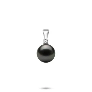Tahitian Black Pearl Pendant in White Gold with Diamond - 10-11mm