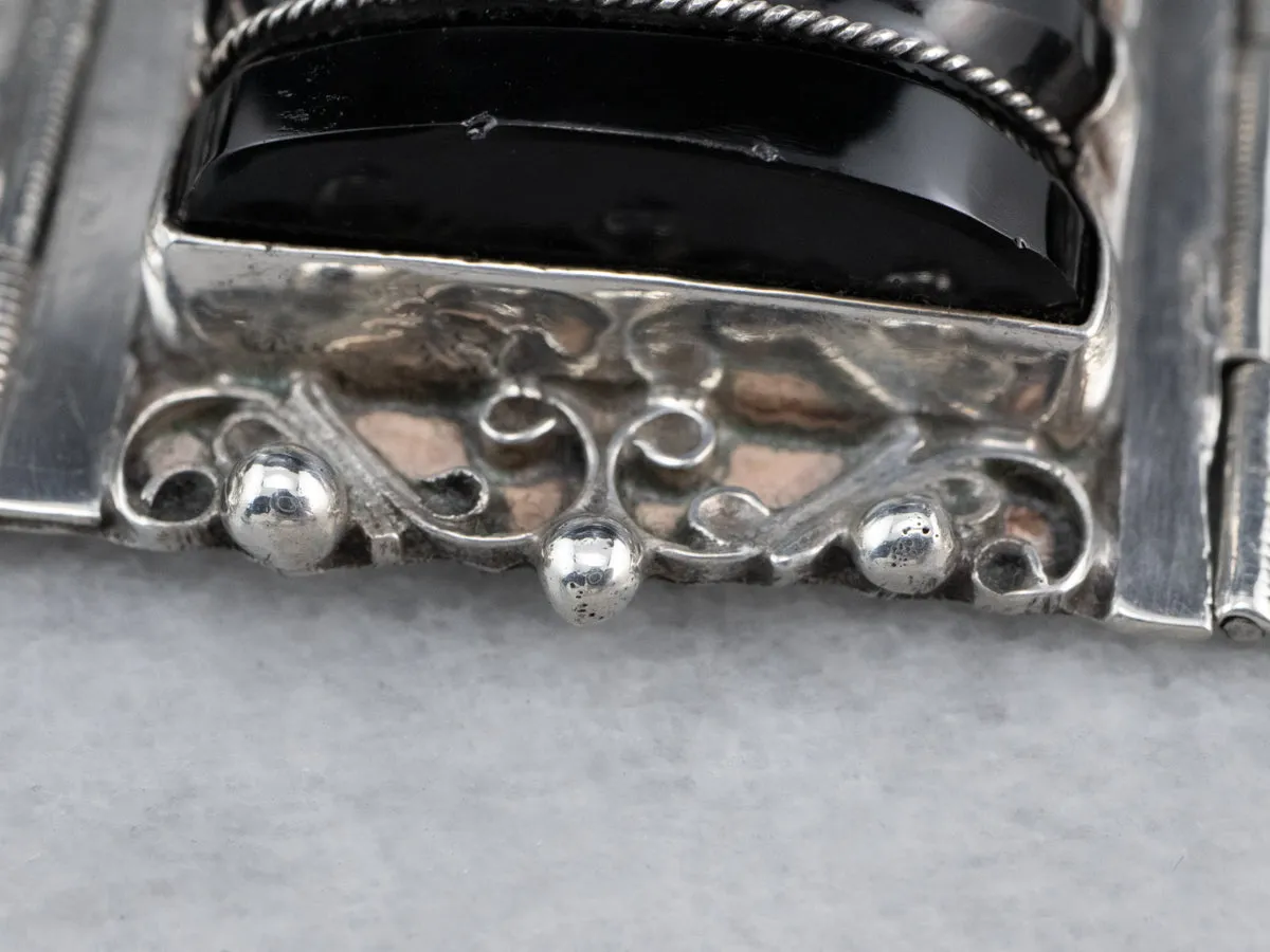 Taxco Mexican Sterling Silver Black Onyx Bracelet