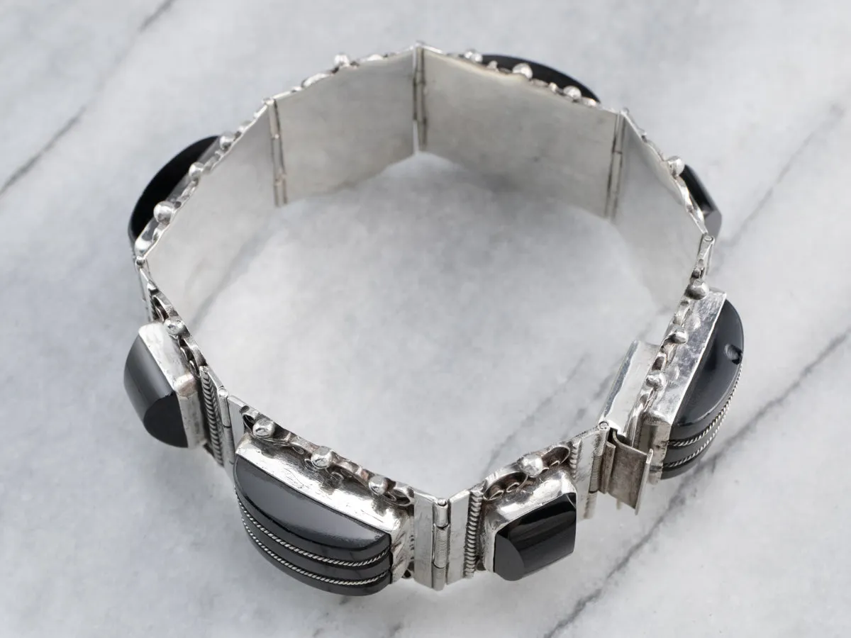 Taxco Mexican Sterling Silver Black Onyx Bracelet