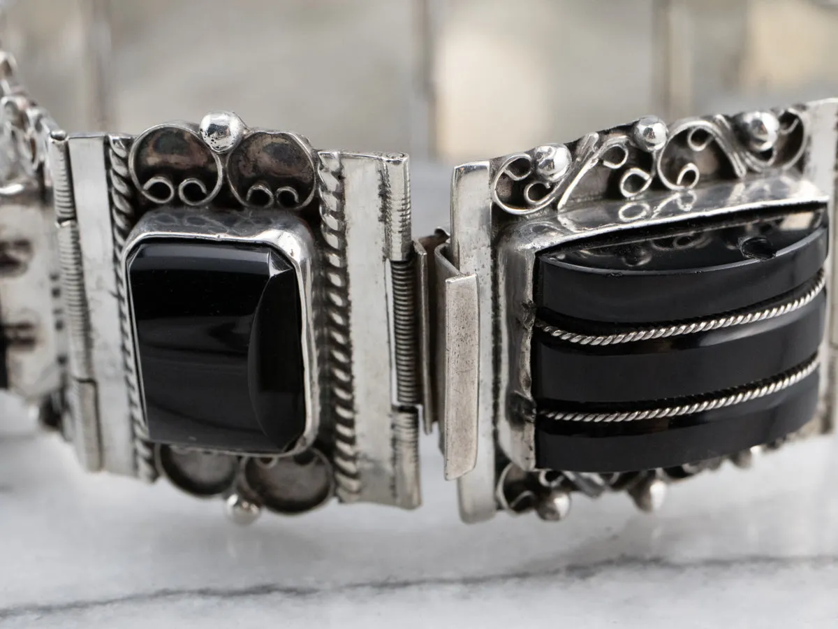 Taxco Mexican Sterling Silver Black Onyx Bracelet