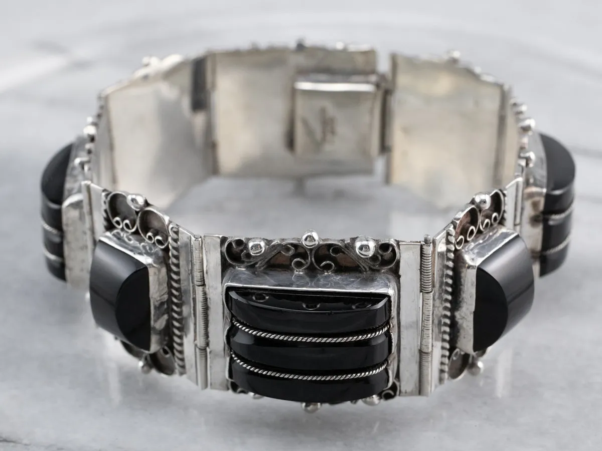 Taxco Mexican Sterling Silver Black Onyx Bracelet