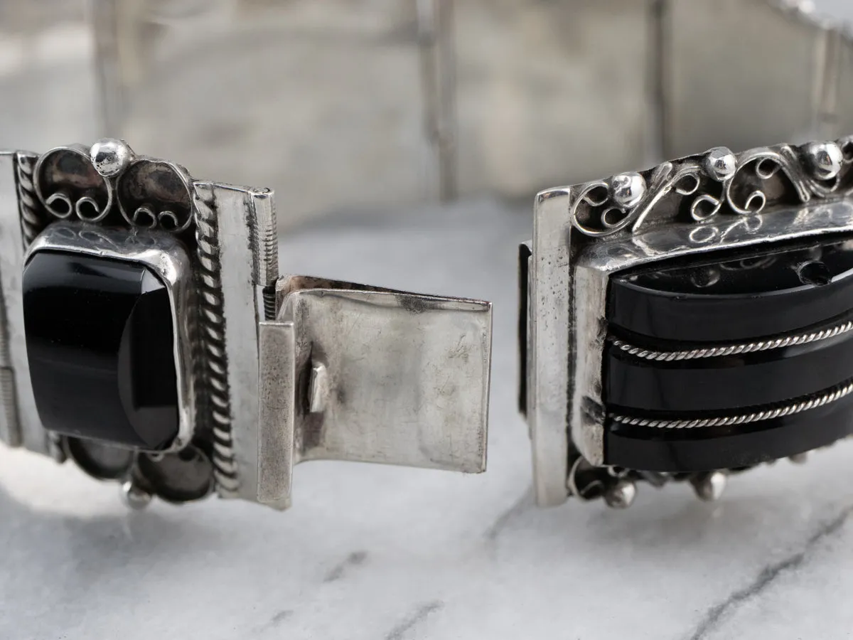 Taxco Mexican Sterling Silver Black Onyx Bracelet