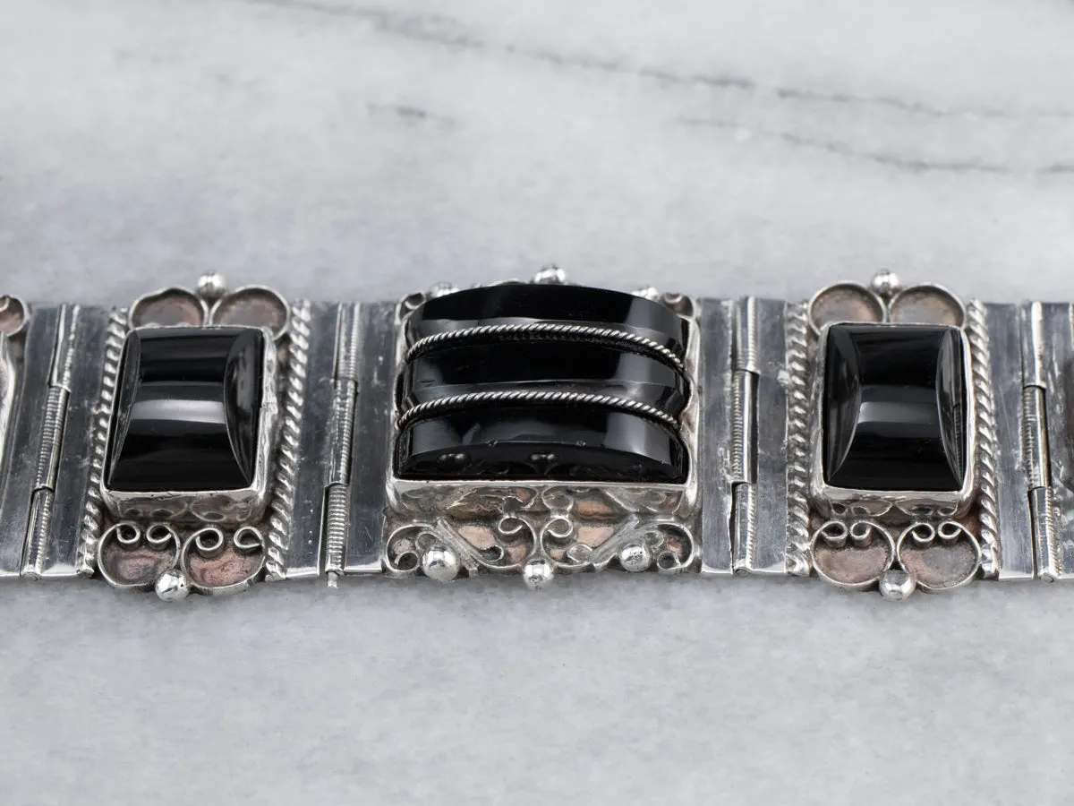 Taxco Mexican Sterling Silver Black Onyx Bracelet