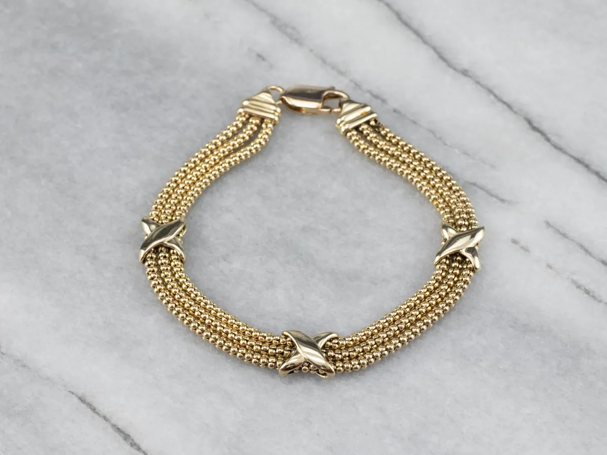 Three Strand Gold Popcorn Chain Bracelet