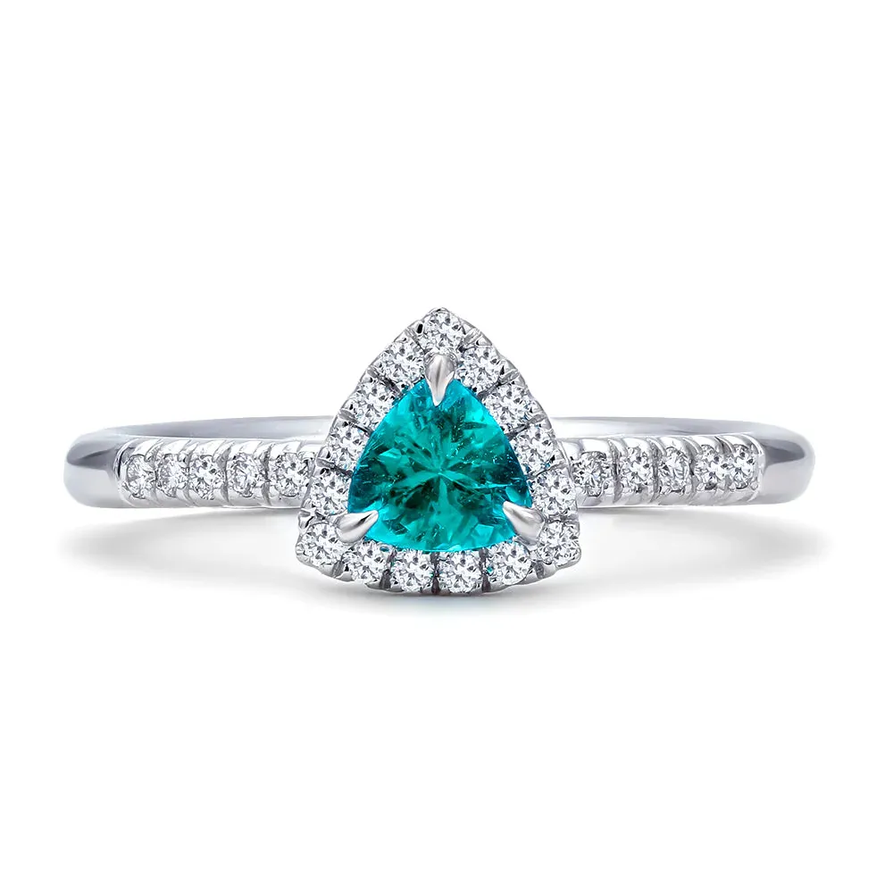 Trillion Cut Brazilian Paraiba Halo Ring