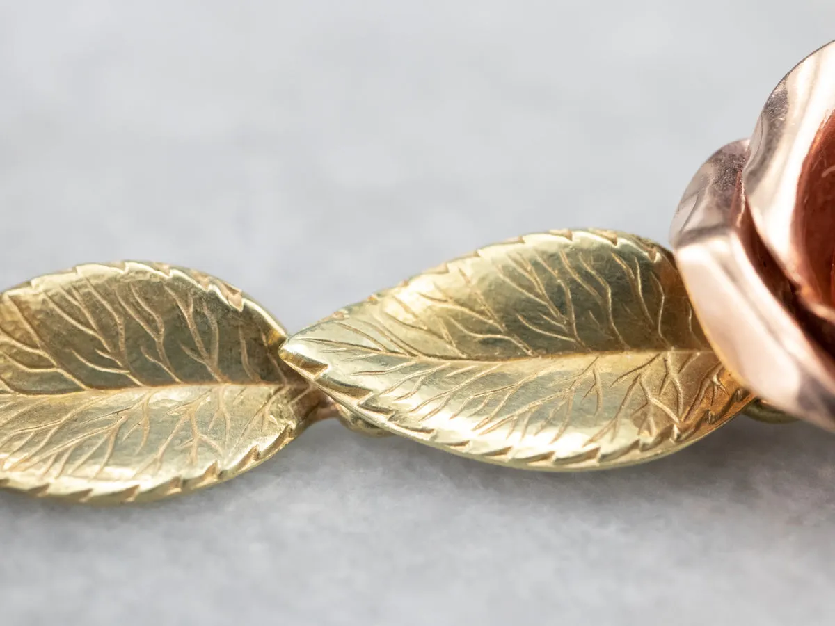 Two Tone Gold Retro Era Rose Link Bracelet