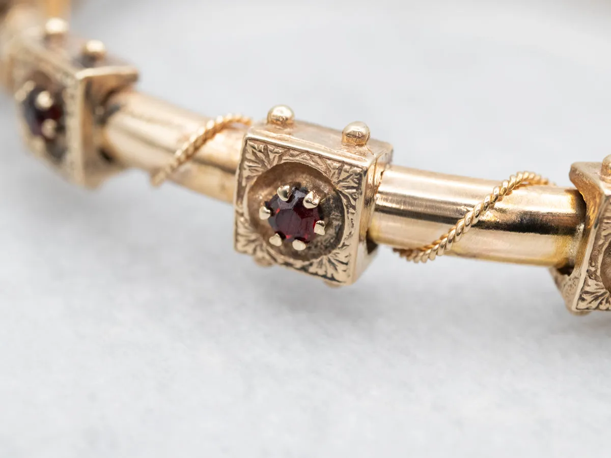 Victorian Revival Gold and Garnet Bangle Bracelet