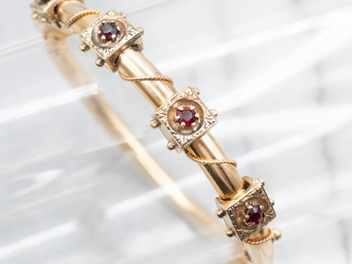 Victorian Revival Gold and Garnet Bangle Bracelet