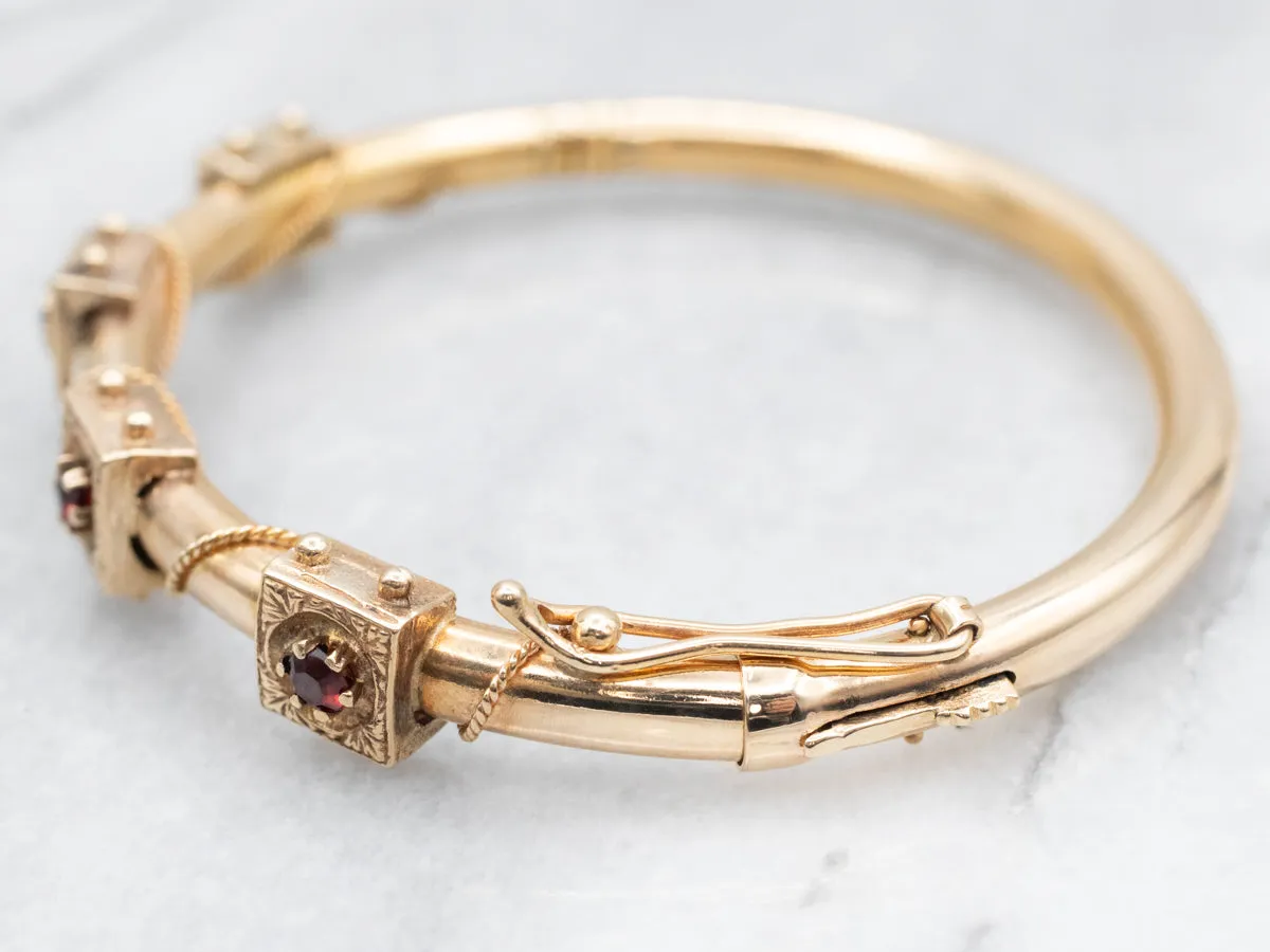 Victorian Revival Gold and Garnet Bangle Bracelet