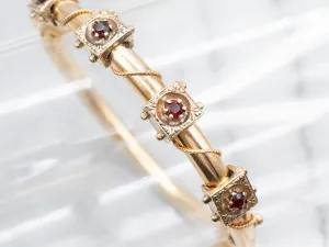 Victorian Revival Gold and Garnet Bangle Bracelet