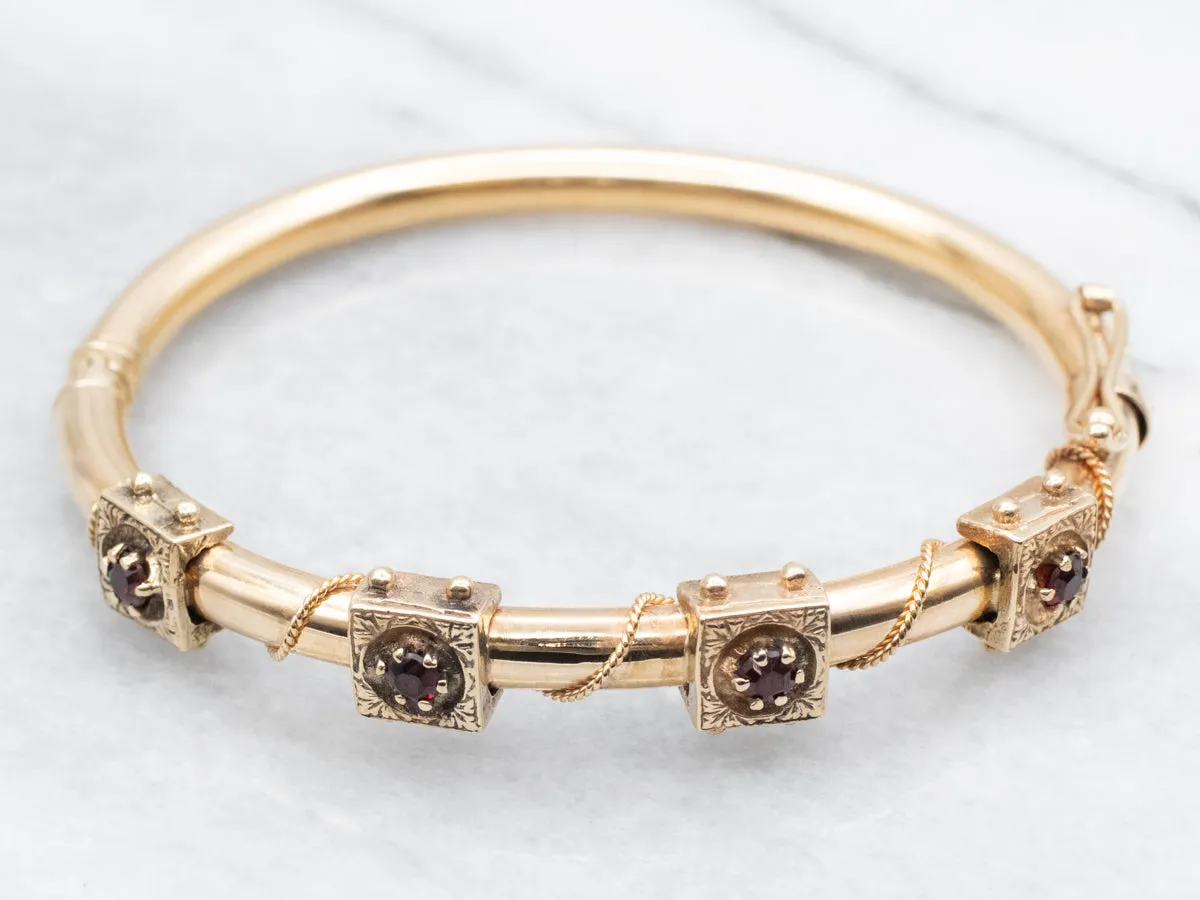 Victorian Revival Gold and Garnet Bangle Bracelet