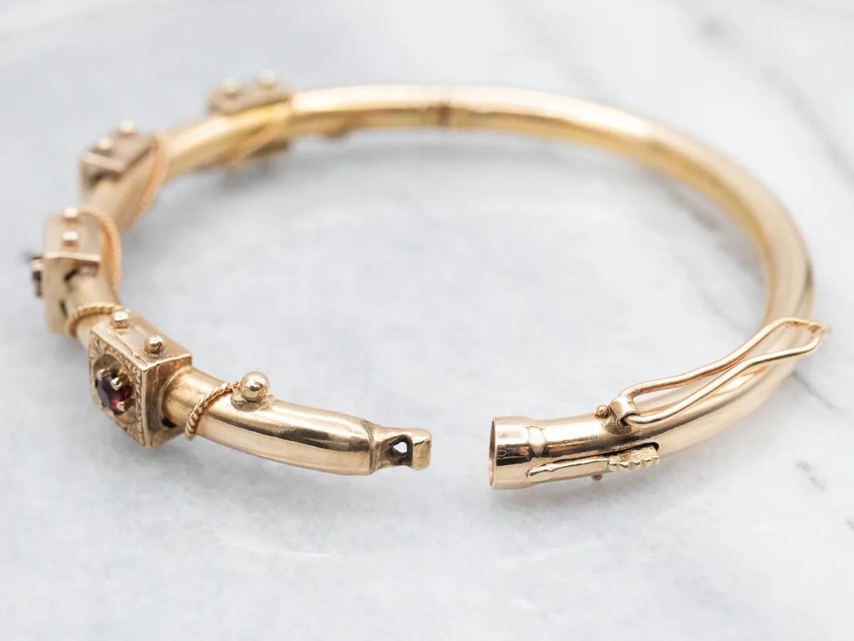 Victorian Revival Gold and Garnet Bangle Bracelet