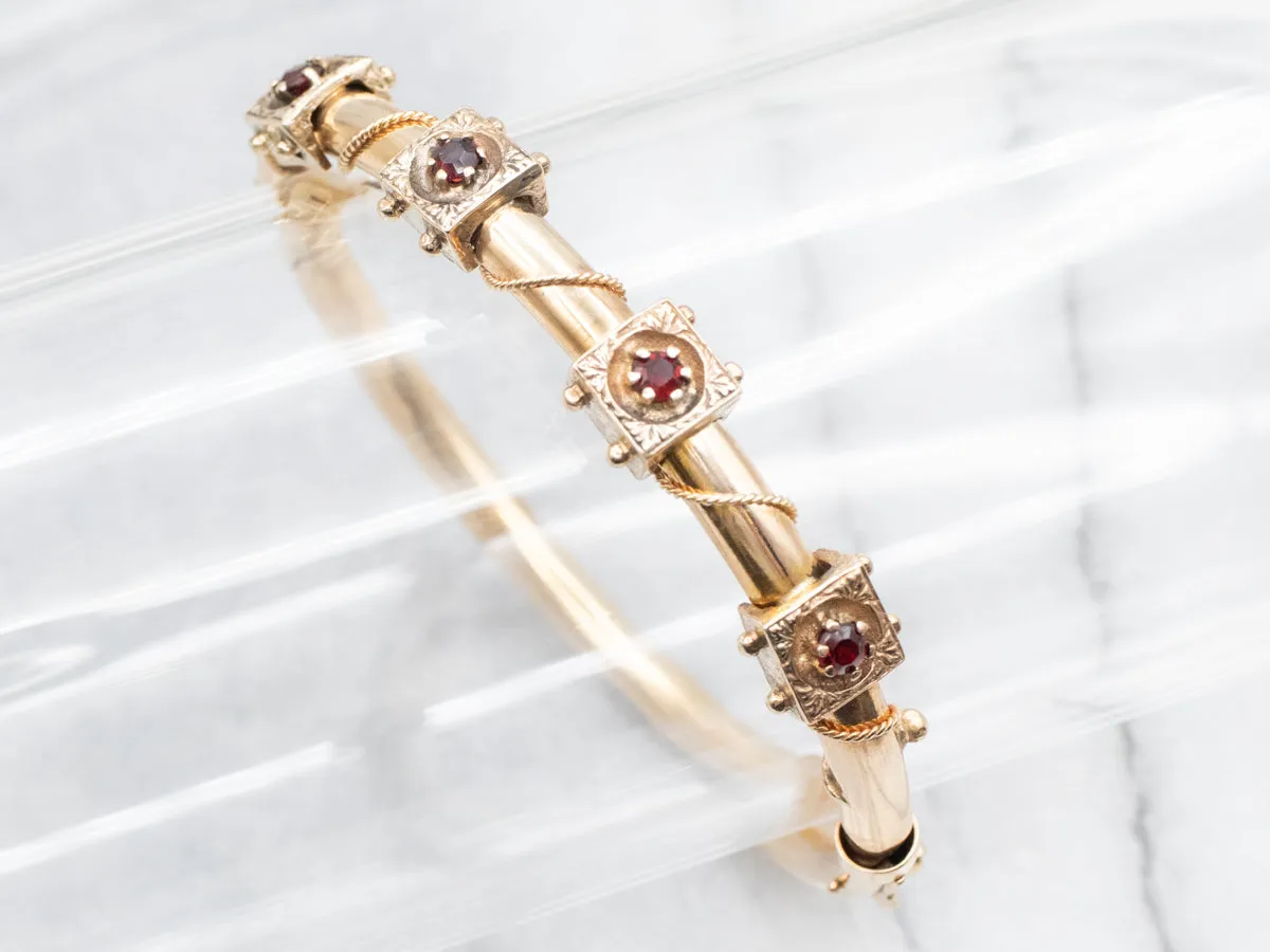 Victorian Revival Gold and Garnet Bangle Bracelet