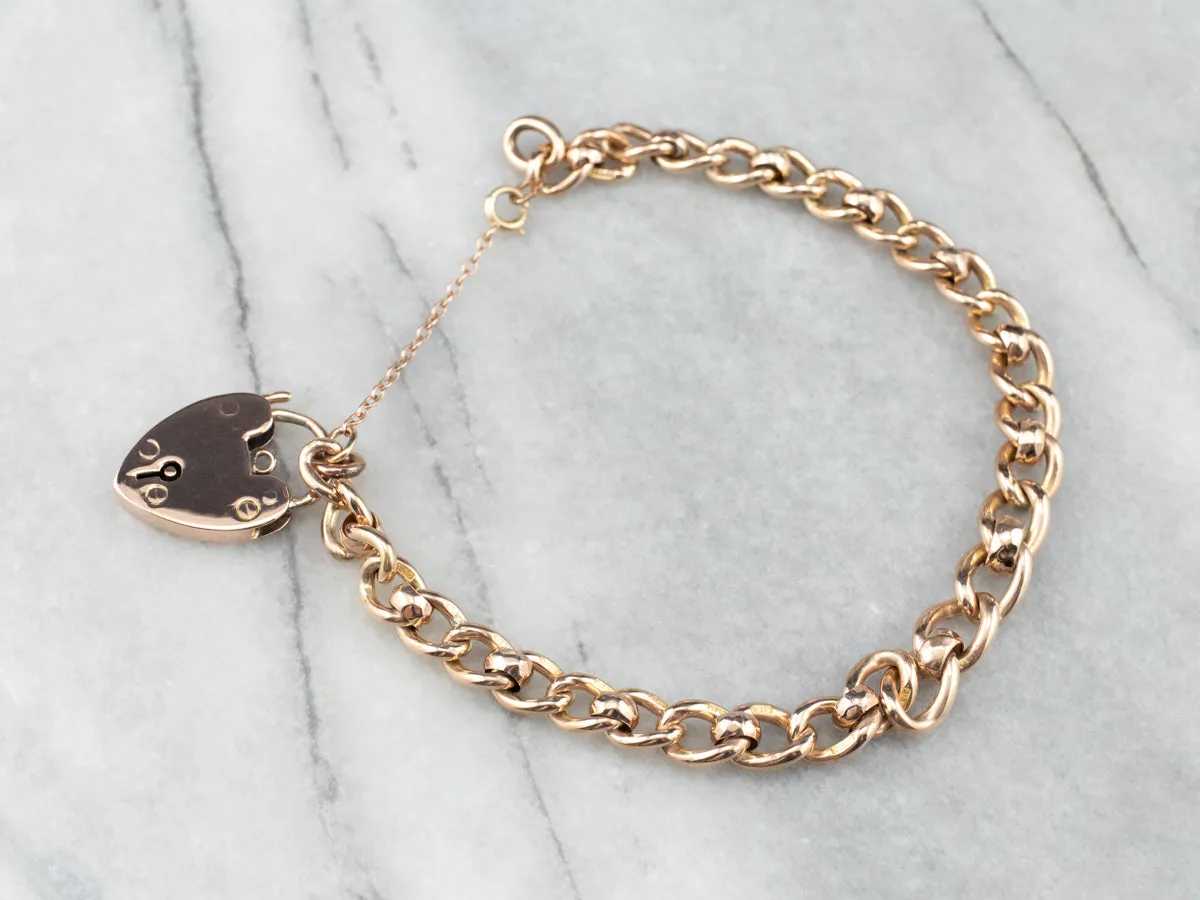 Victorian Rose Gold Heart Lock Chain Bracelet