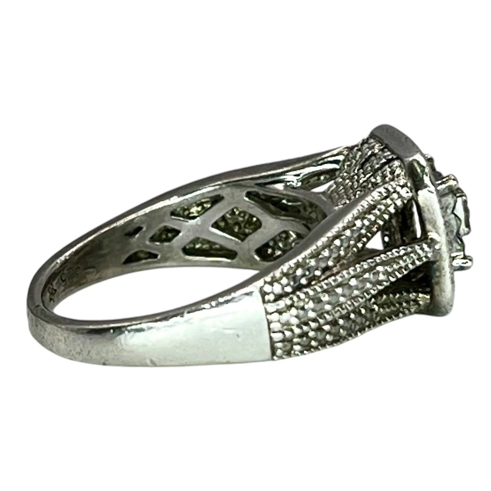 Vintage 925 Sterling Silver Statement Ring Size 4.75 Cluster CZ Square