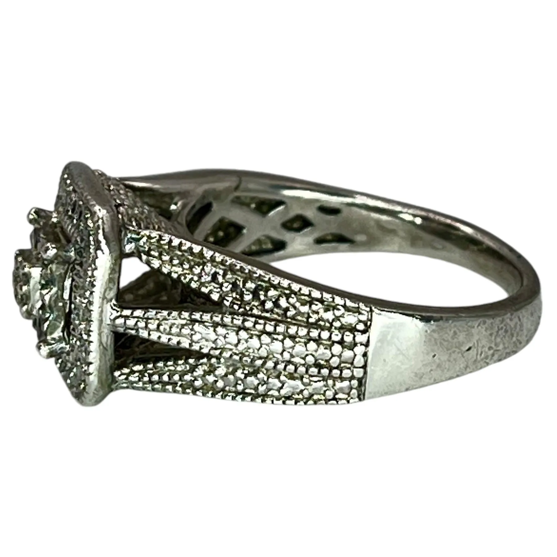 Vintage 925 Sterling Silver Statement Ring Size 4.75 Cluster CZ Square
