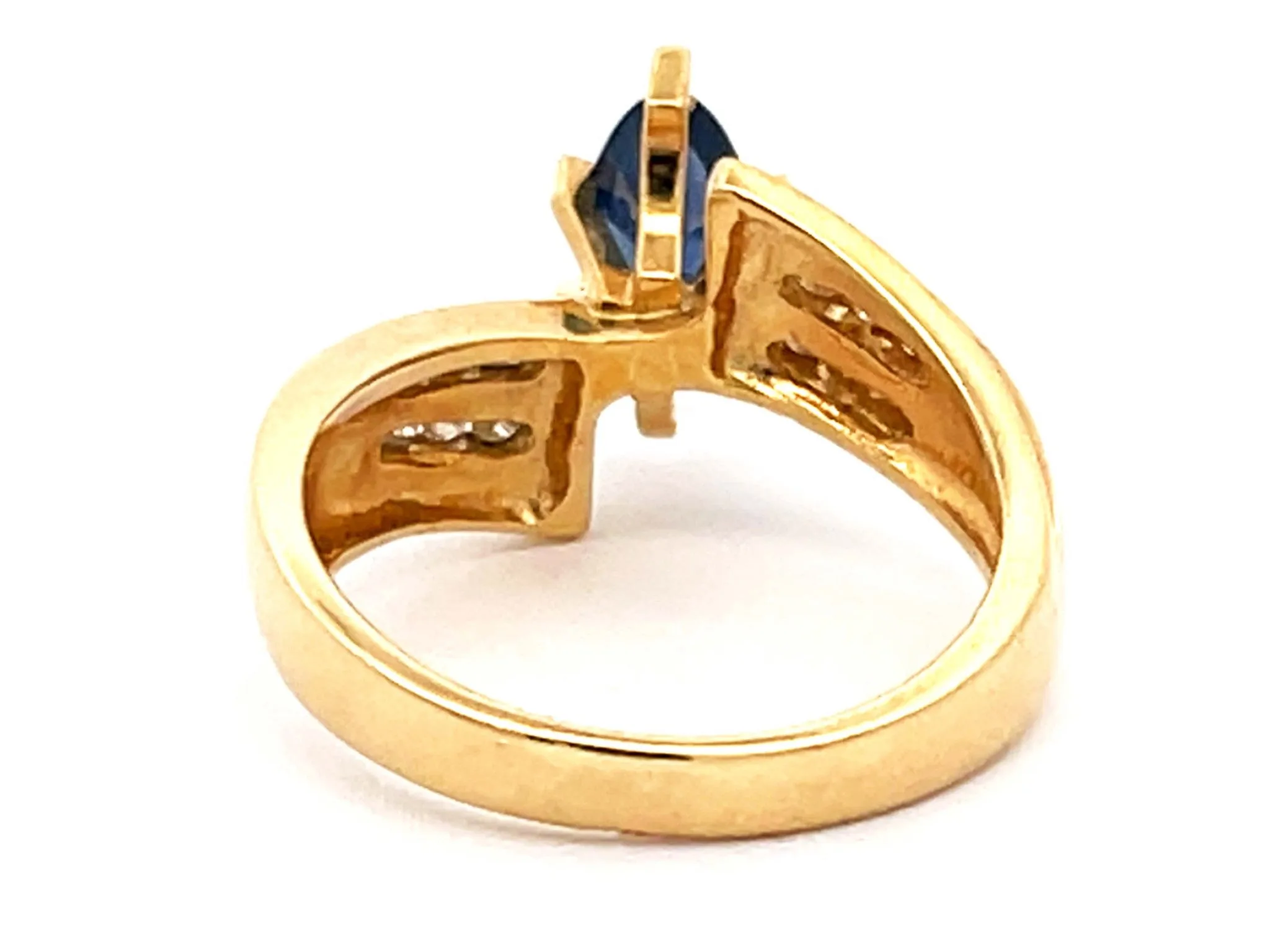 Vintage Marquise Blue Sapphire and Diamond Ring in 14k Yellow Gold