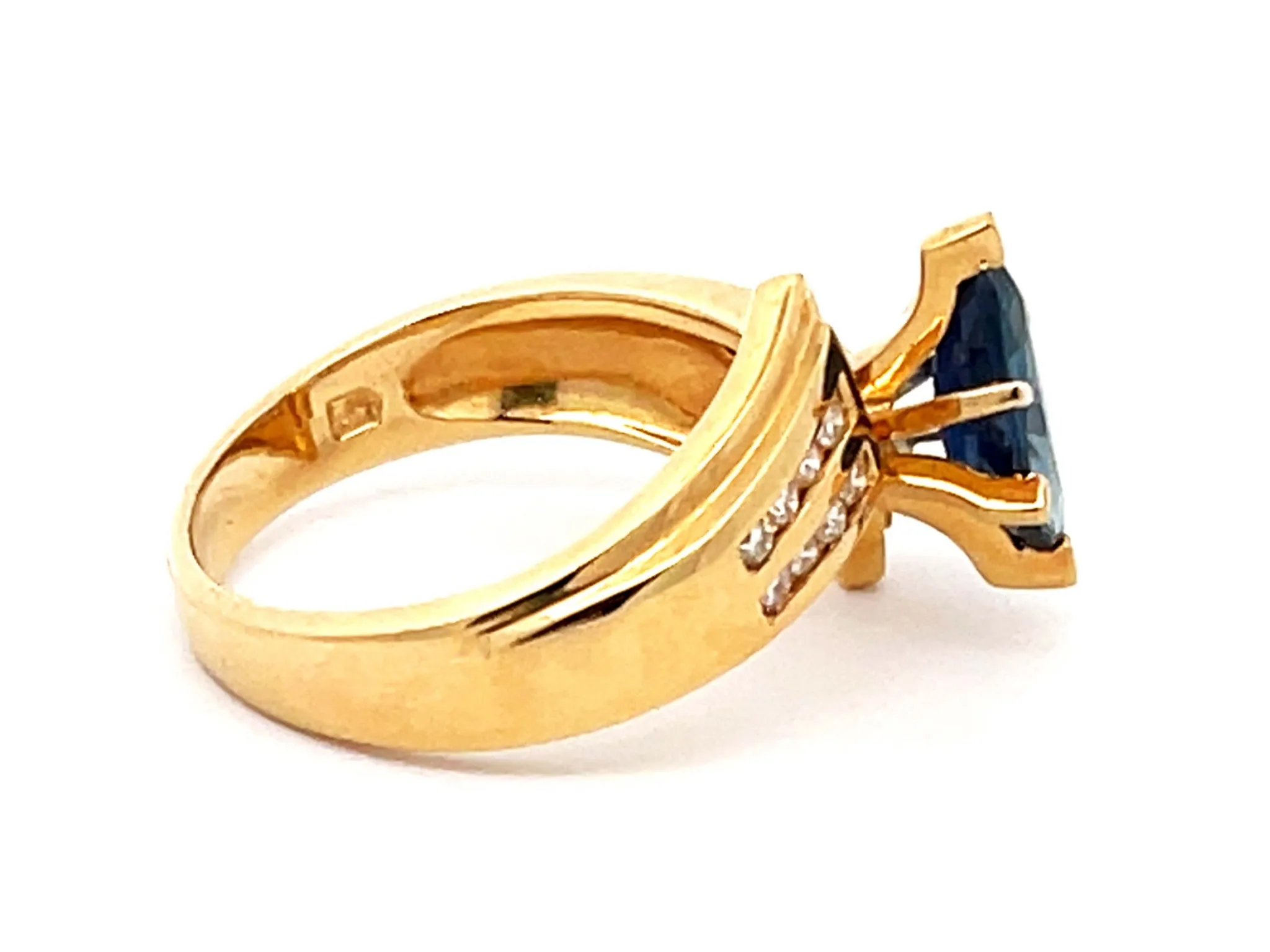 Vintage Marquise Blue Sapphire and Diamond Ring in 14k Yellow Gold