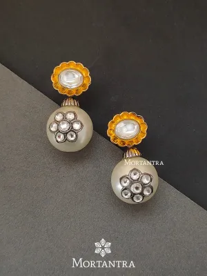 White Color Faux Polki Earrings - CZEAR402GSLA