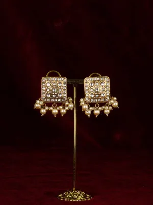 White Color Gold Plated Jadau Kundan Earrings - ME1343