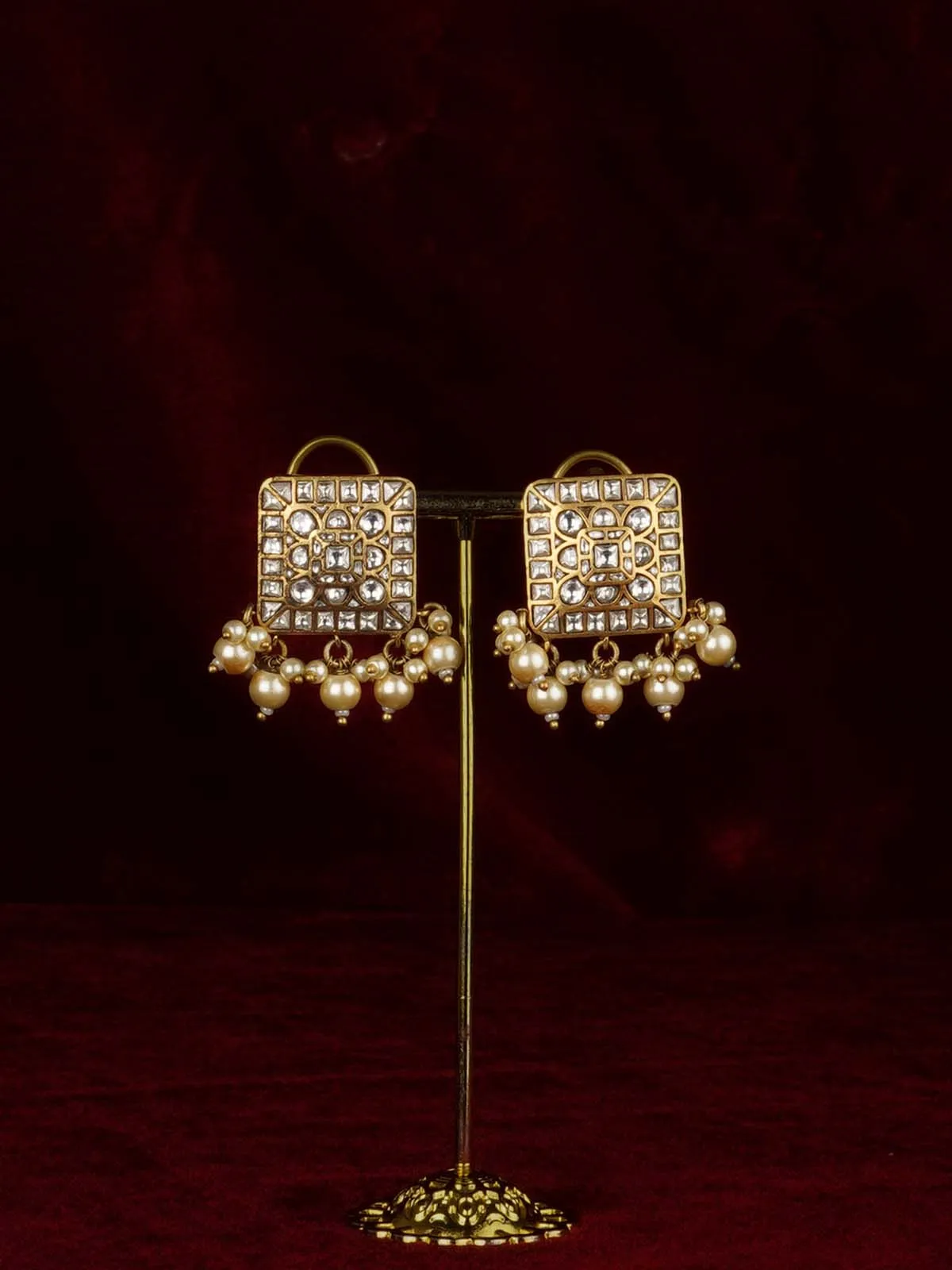 White Color Gold Plated Jadau Kundan Earrings - ME1343