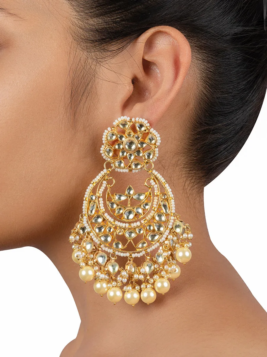 White Color Gold Plated Jadau Kundan Earrings - ME1Y