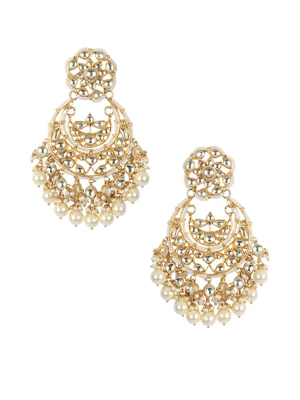 White Color Gold Plated Jadau Kundan Earrings - ME1Y