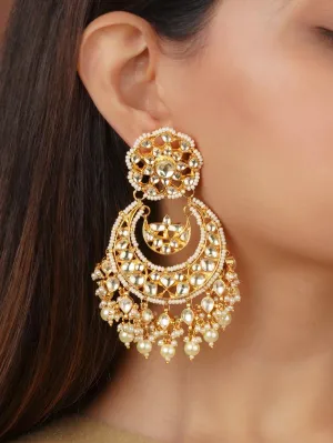 White Color Gold Plated Jadau Kundan Earrings - ME1Y