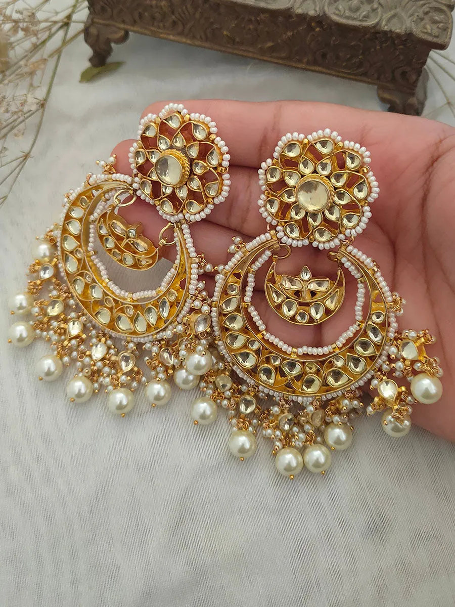 White Color Gold Plated Jadau Kundan Earrings - ME1Y
