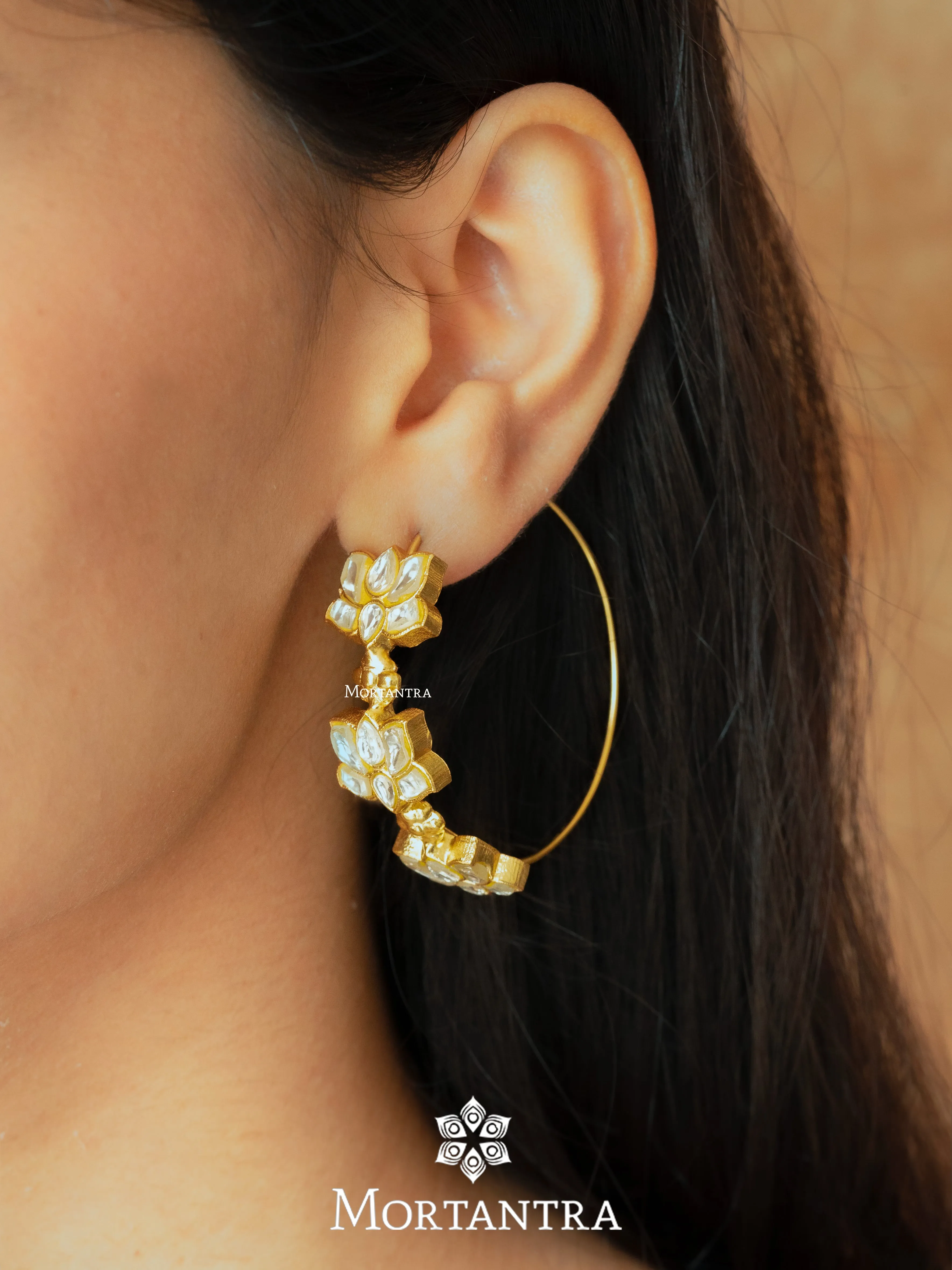 White Color Gold Plated Thappa Jadau Kundan Earrings - TJ-E46W