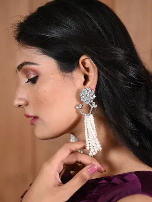 White Color Silver Plated Faux Diamond Earrings - CZEAR179