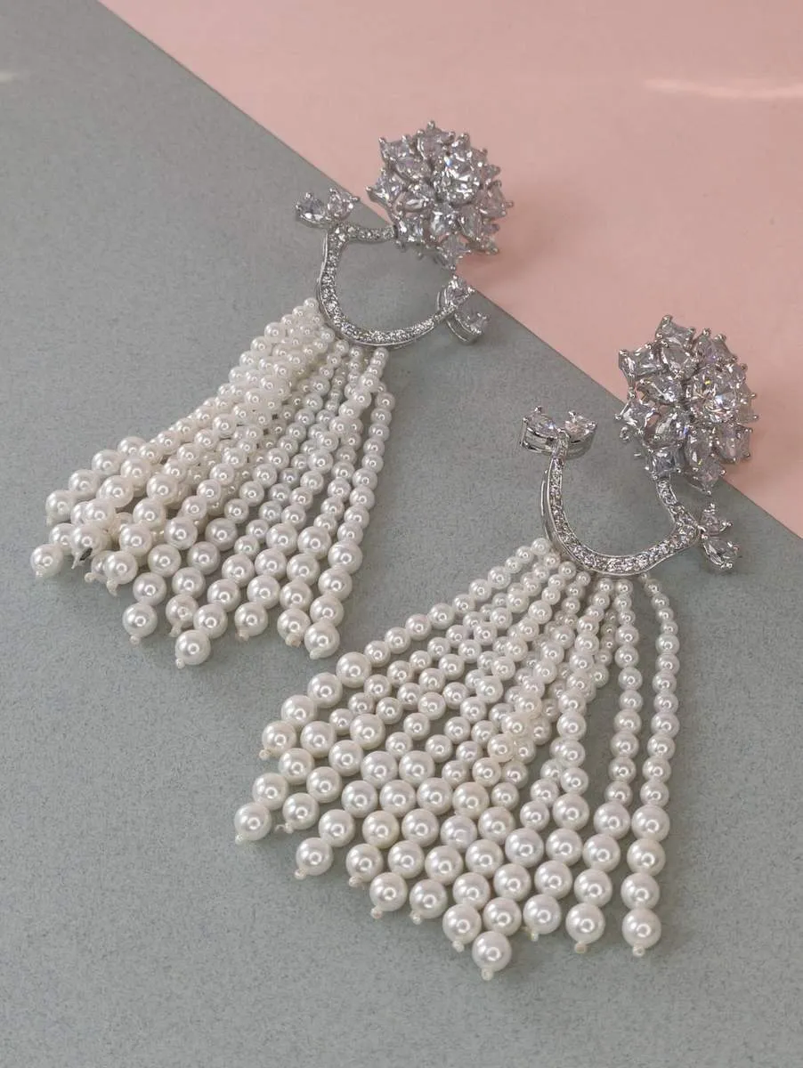 White Color Silver Plated Faux Diamond Earrings - CZEAR179