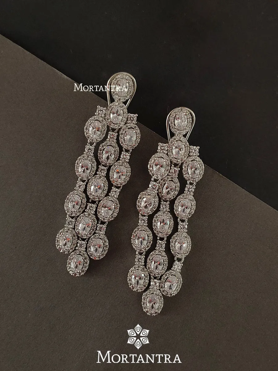 White Color Silver Plated Faux Diamond Earrings - CZEAR413